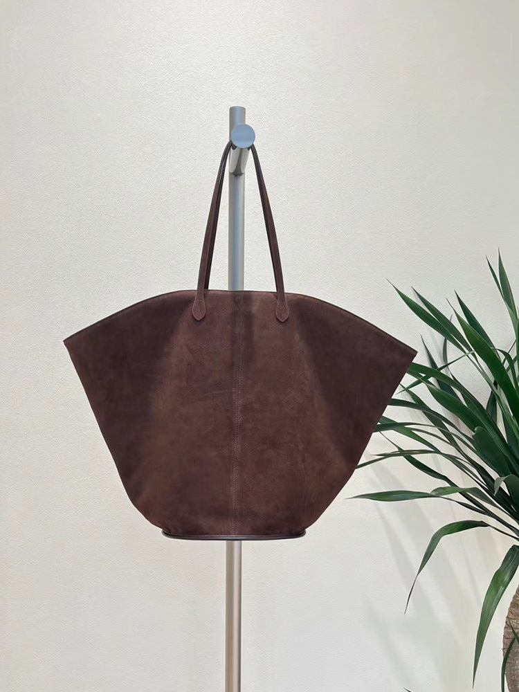 Umhängetasche – Große Damen-Tragetasche aus Kunstleder in Wildlederoptik
