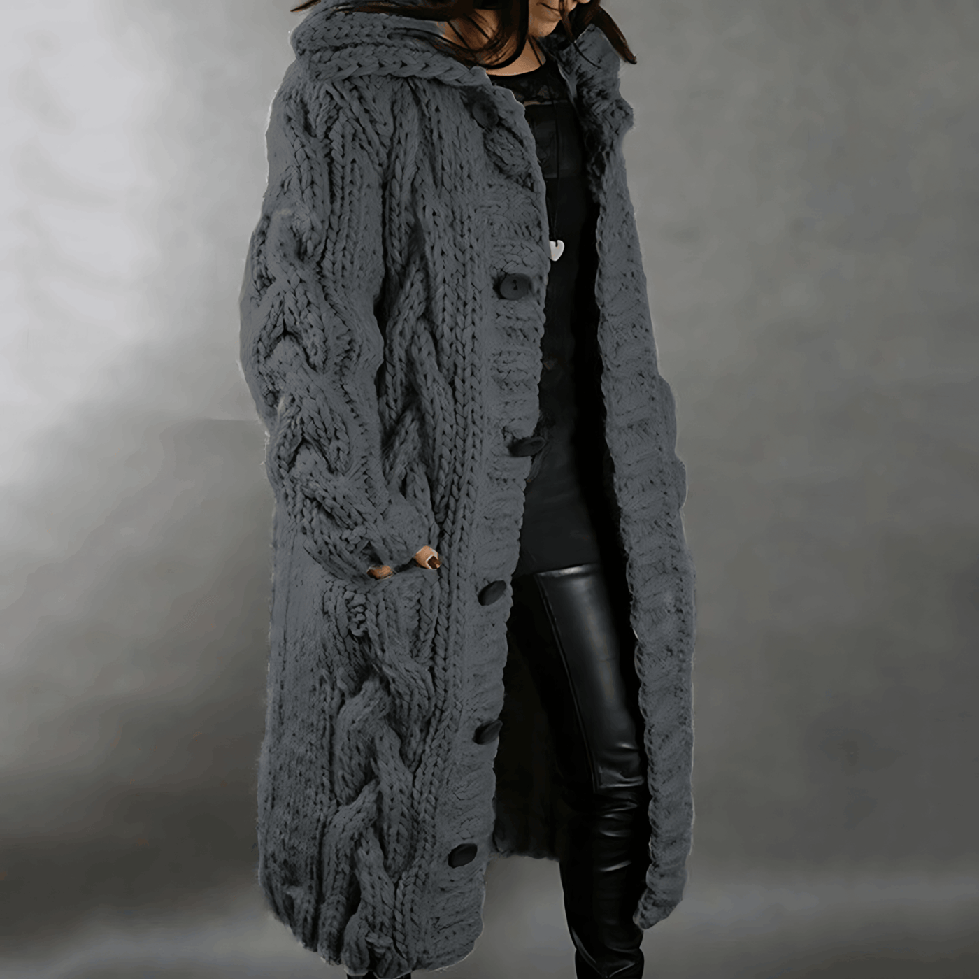Andalsnes - kuschelig klobig gestrickt Strickjacke mit Kapuze