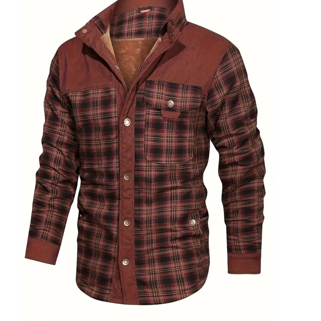 Amjad | Herren Kariert Knopf Daunen Dickes Jacke | Warme
