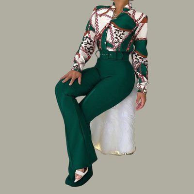 Amna - Weite Schlaghosen mit passender Bluse mit Blumenmuster