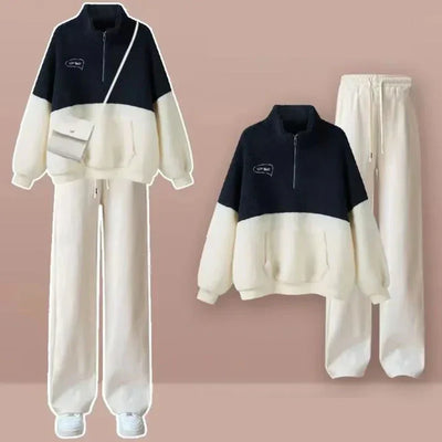 Valeen - Zweiteiliger Fleece-Trainingsanzug mit halbem Reißverschluss für bequeme und stilvolle Loungewear