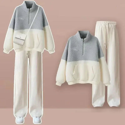 Valeen - Zweiteiliger Fleece-Trainingsanzug mit halbem Reißverschluss für bequeme und stilvolle Loungewear