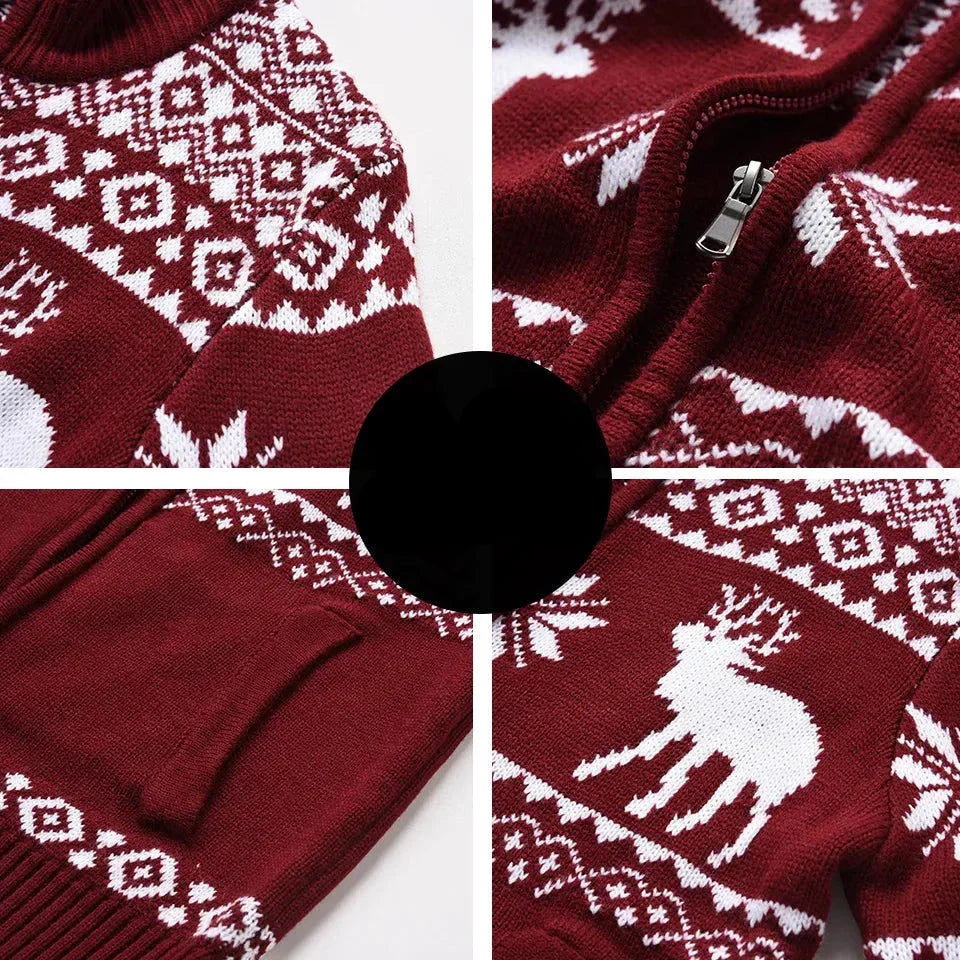 Weihnachts-Cardigan | Zip-Up | Stehkragen | Strickcardigan | Herren-Weihnachts-Shirts