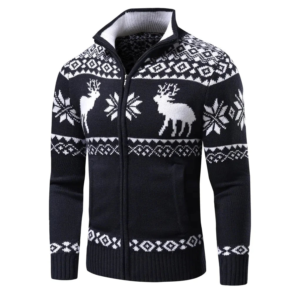Weihnachts-Cardigan | Zip-Up | Stehkragen | Strickcardigan | Herren-Weihnachts-Shirts