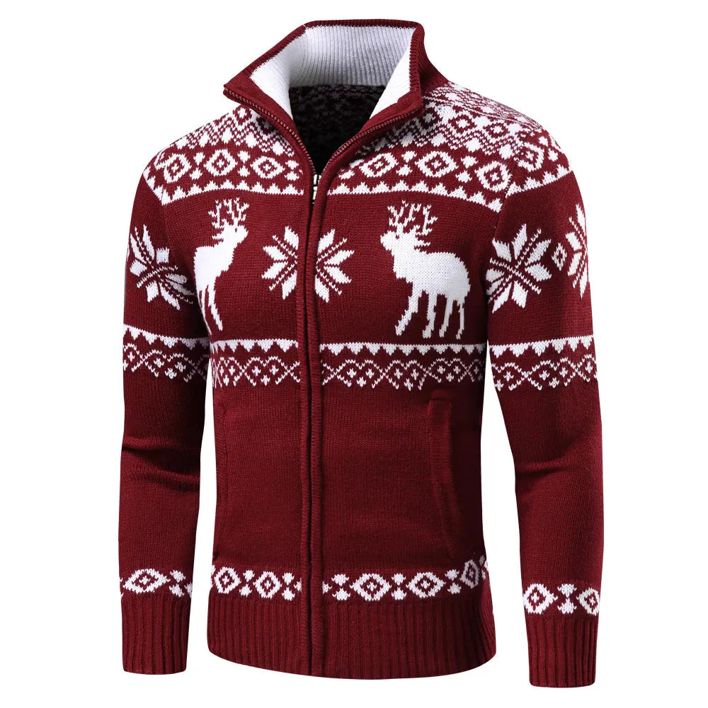 Weihnachts-Cardigan | Zip-Up | Stehkragen | Strickcardigan | Herren-Weihnachts-Shirts