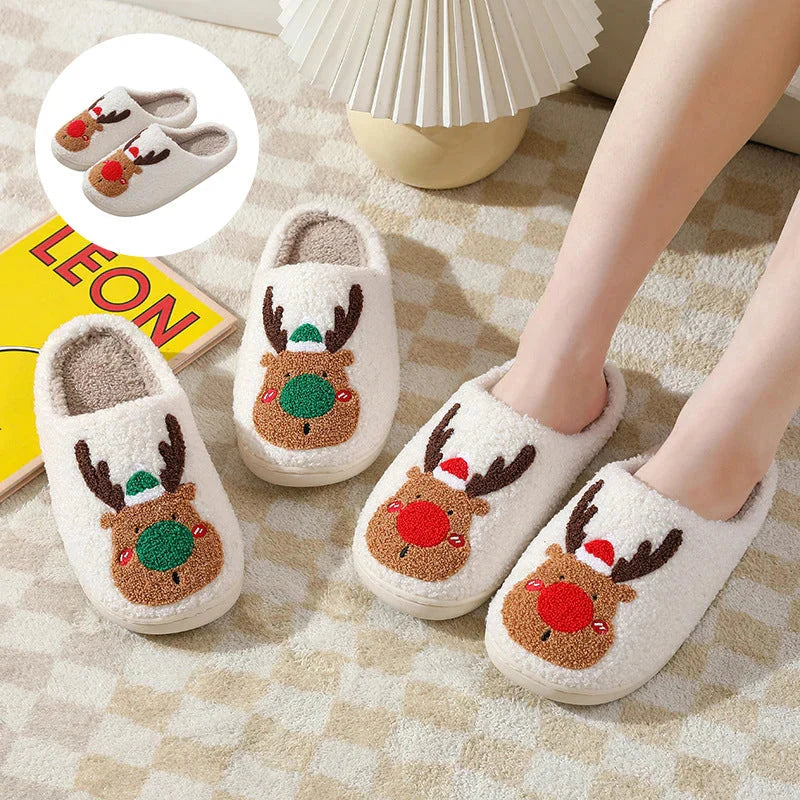 Weihnachts-Hausschuhe | Rentier | Slip-On | Hausschuhe | Hausschuhe für drinnen