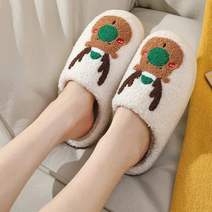Weihnachts-Hausschuhe | Rentier | Slip-On | Hausschuhe | Hausschuhe für drinnen