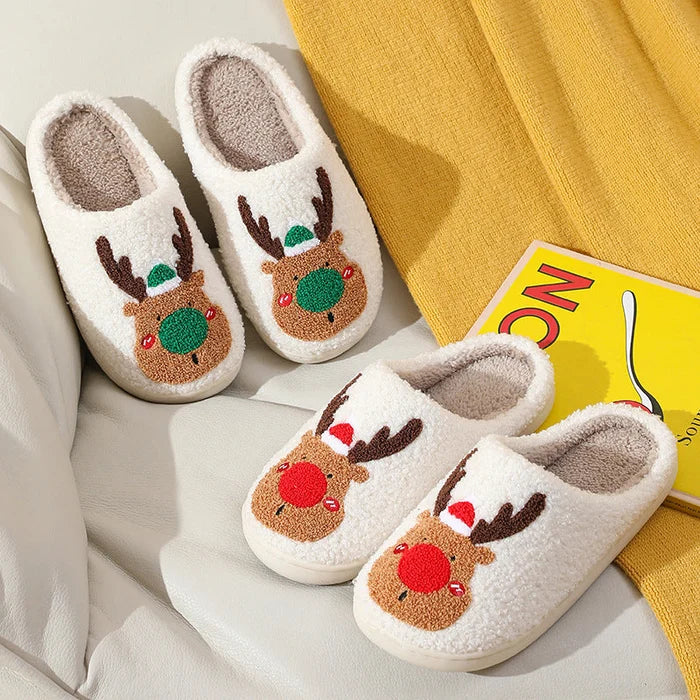 Weihnachts-Hausschuhe | Rentier | Slip-On | Hausschuhe | Hausschuhe für drinnen