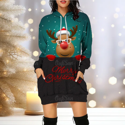 Weihnachts-Kapuzenpulli - Gemütlich - Rentier - Kapuzenpulli - Damen Weihnachtspullover
