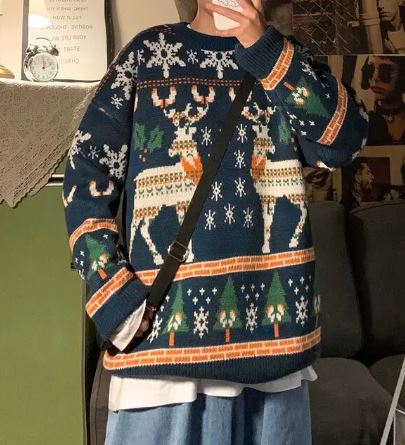 Weihnachts-Pullover | Gestrickt | Übergröße | Rentier-Pullover | Winterkleidung für Frauen