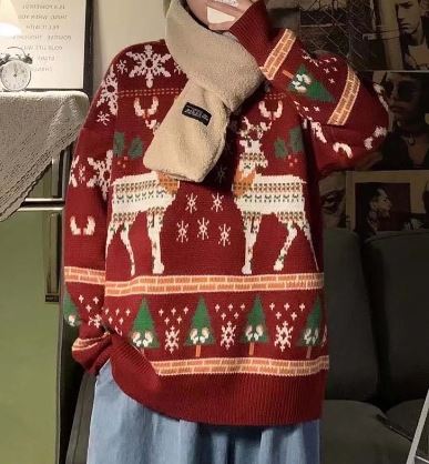 Weihnachts-Pullover | Gestrickt | Übergröße | Rentier-Pullover | Winterkleidung für Frauen