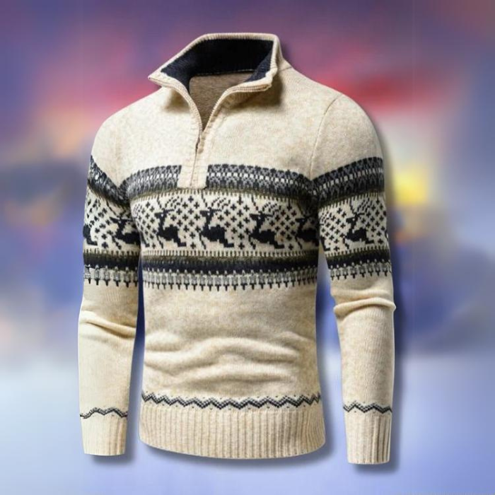 Weihnachts-Pullover | Halb-Reißverschluss | Rentier | Strickpullover | Herrenpullover
