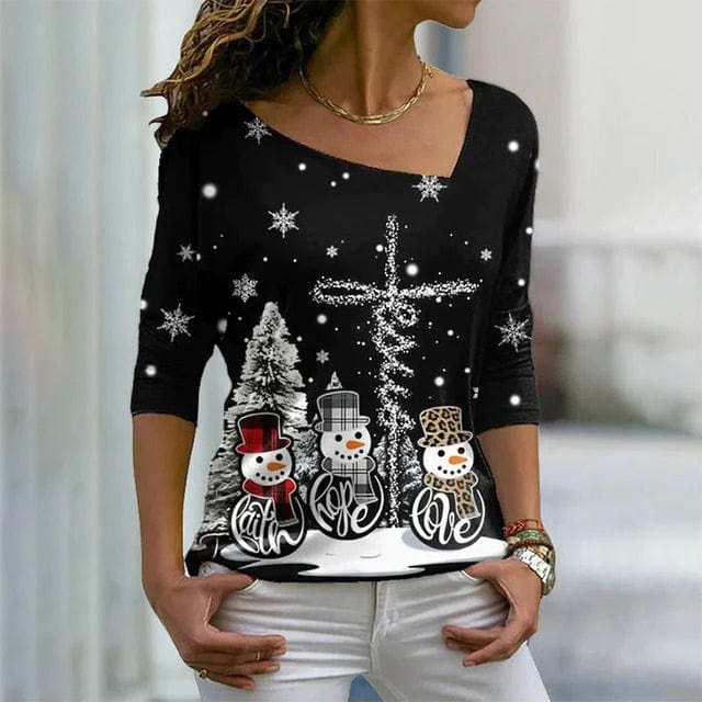 Weihnachts-Pullover – Langarm – Schneemann – Bluse – Winterkleidung für Damen