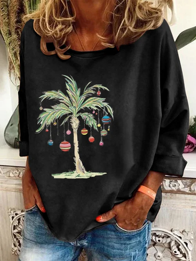 Weihnachts-Pullover | Palme | Lockere Passform | Weihnachts-Shirts | Langarm-Shirts für Damen