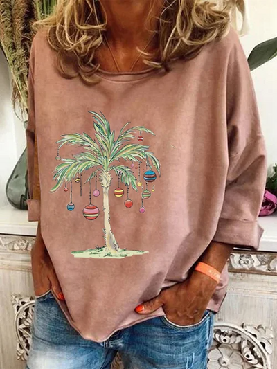 Weihnachts-Pullover | Palme | Lockere Passform | Weihnachts-Shirts | Langarm-Shirts für Damen