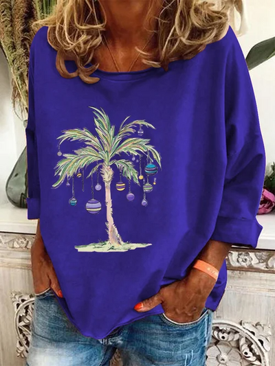 Weihnachts-Pullover | Palme | Lockere Passform | Weihnachts-Shirts | Langarm-Shirts für Damen