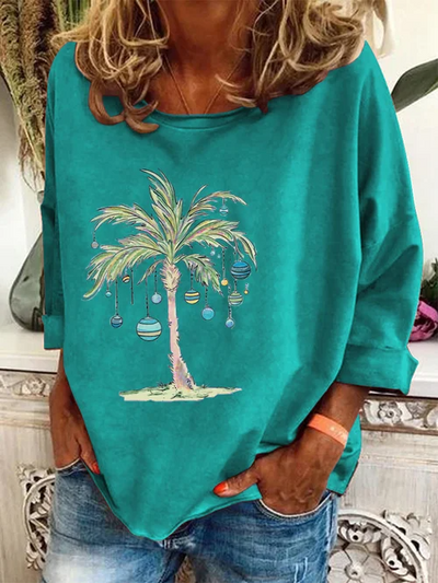 Weihnachts-Pullover | Palme | Lockere Passform | Weihnachts-Shirts | Langarm-Shirts für Damen