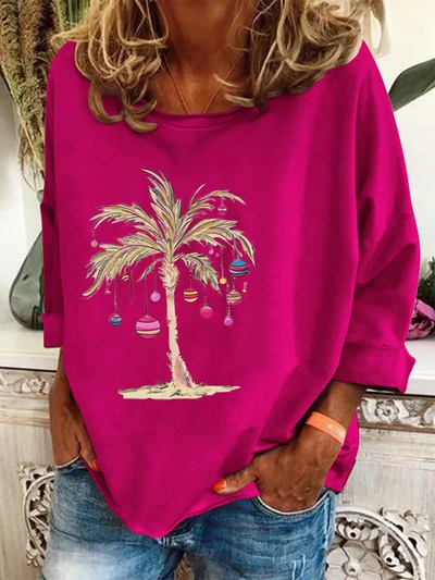 Weihnachts-Pullover | Palme | Lockere Passform | Weihnachts-Shirts | Langarm-Shirts für Damen