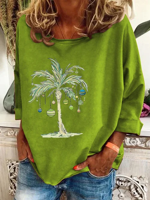 Weihnachts-Pullover | Palme | Lockere Passform | Weihnachts-Shirts | Langarm-Shirts für Damen