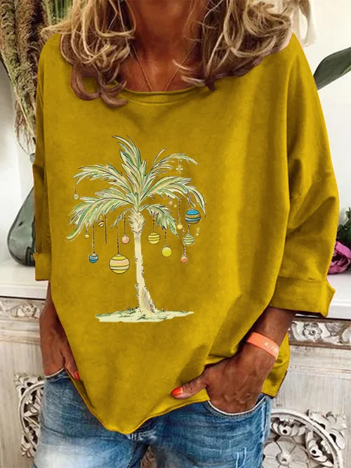 Weihnachts-Pullover | Palme | Lockere Passform | Weihnachts-Shirts | Langarm-Shirts für Damen