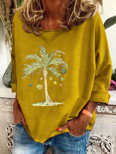 Weihnachts-Pullover | Palme | Lockere Passform | Weihnachts-Shirts | Langarm-Shirts für Damen