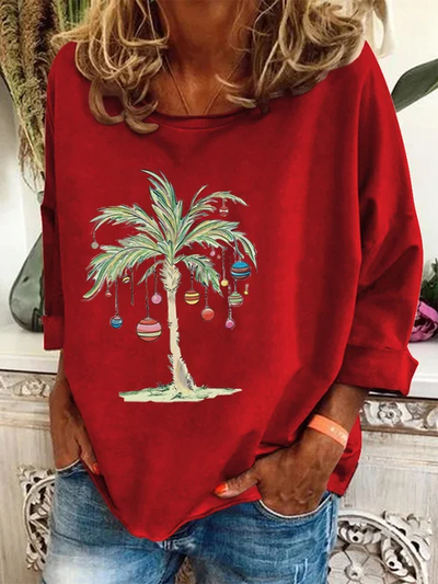 Weihnachts-Pullover | Palme | Lockere Passform | Weihnachts-Shirts | Langarm-Shirts für Damen