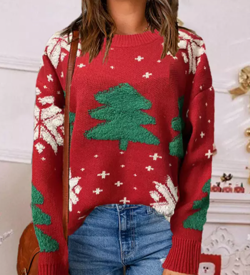 Weihnachts-Pullover | Rot | Gemütlich | Hässlicher Weihnachtspulli | Damen-Strickwaren
