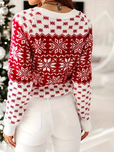 Weihnachts-Pullover – Schneeflocke – Rundhalsausschnitt – gestrickter Weihnachtspullover – Winterkleidung für Damen