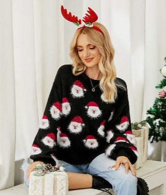 Weihnachts-Pullover | Weihnachtsmann | Gestrickt | Lustiger Weihnachtspulli | Winterkleidung für Frauen