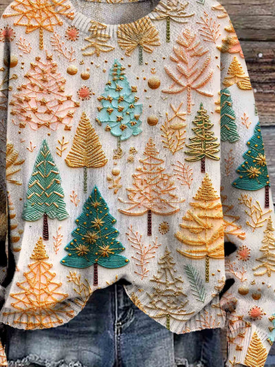 Weihnachts-Pullover – übergroßer Strickpullover mit Weihnachtsbaum für Damen