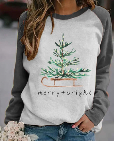 Weihnachts-Sweatshirt – Langärmliger Pullover mit Rundhalsausschnitt für Damen mit Weihnachtsbaum-Motiv