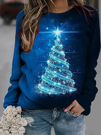 Weihnachts-Sweatshirt – Pullover mit Rundhalsausschnitt, lockerer Passform und Weihnachtsbaum-Print für Damen