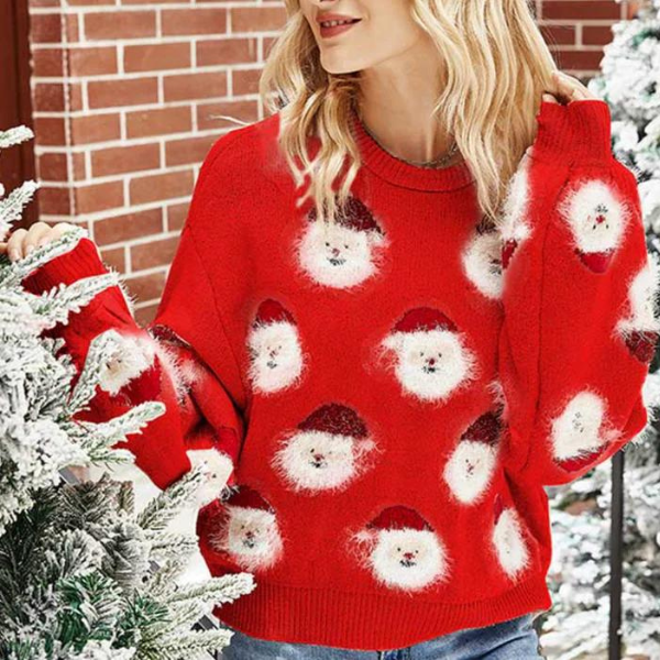 Weihnachtspulli - Loose Fit - Weihnachtsmann - Lustiger Weihnachtspulli - Damenpulli