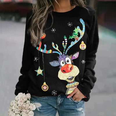 Weihnachtspullover | Langarm | Rundhalsausschnitt | Weihnachtspulli | Winterkleidung für Damen