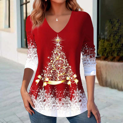 Weihnachtspullover | Langarm | V-Ausschnitt | Bluse | Weihnachtspullover für Damen