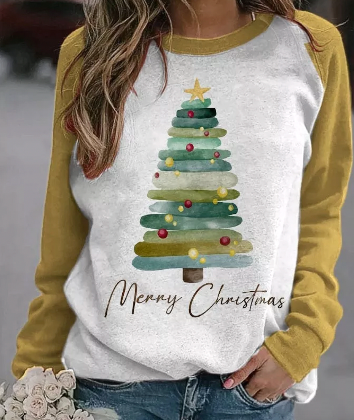 Weihnachtspullover | Langarmshirt | Weihnachtsbaum | Weihnachtspulli | Damenpullover