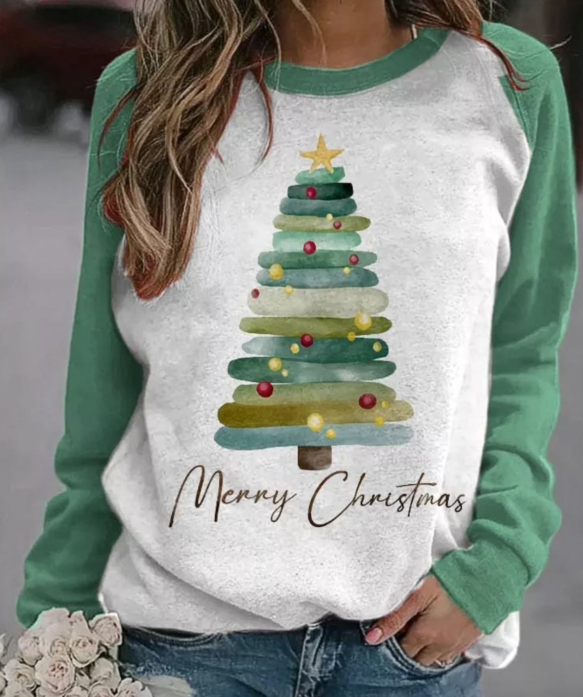 Weihnachtspullover | Langarmshirt | Weihnachtsbaum | Weihnachtspulli | Damenpullover