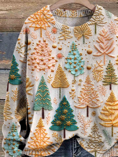 Weihnachtspullover – locker geschnittener, gestrickter Weihnachtspullover für Damen mit Weihnachtsbaum