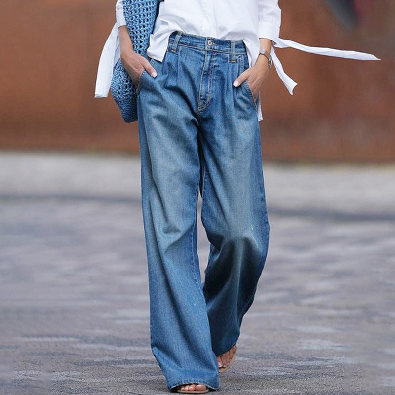 Weite Jeans - Damen Jeans mit hoher Taille und loser Passform aus Denim