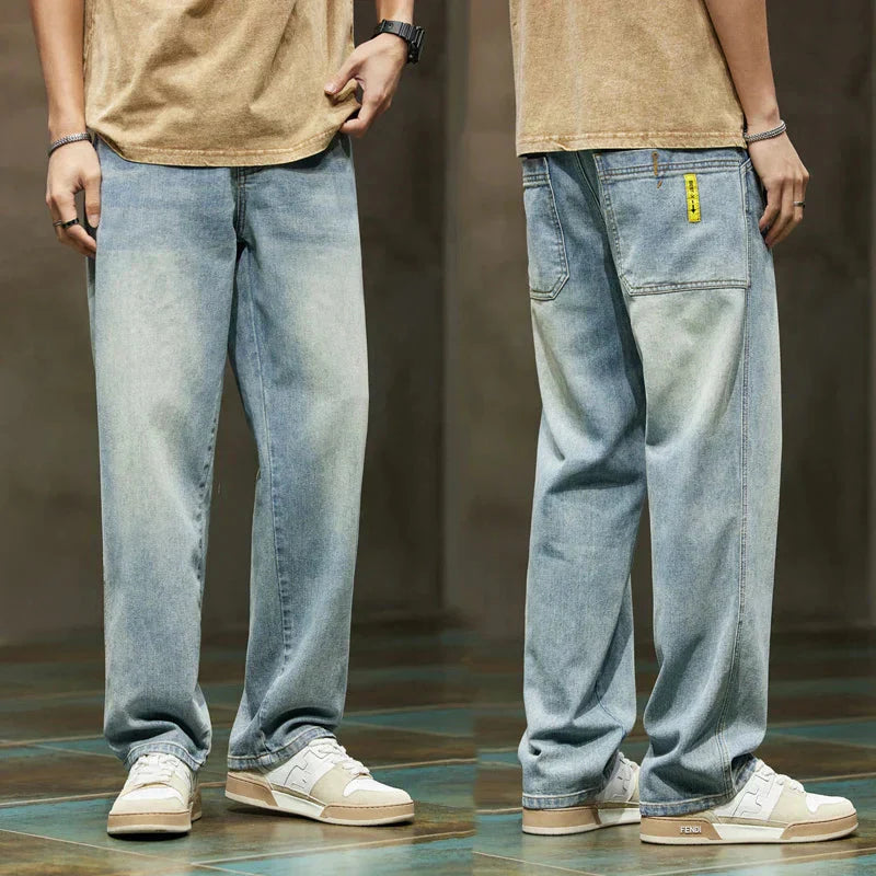 Wide Leg Jeans - Herren gewaschene Loose Fit Baggy Denim Jeans