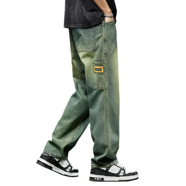 Wide Leg Jeans - Herren gewaschene Loose Fit Baggy Denim Jeans