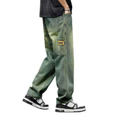 Wide Leg Jeans - Herren gewaschene Loose Fit Baggy Denim Jeans