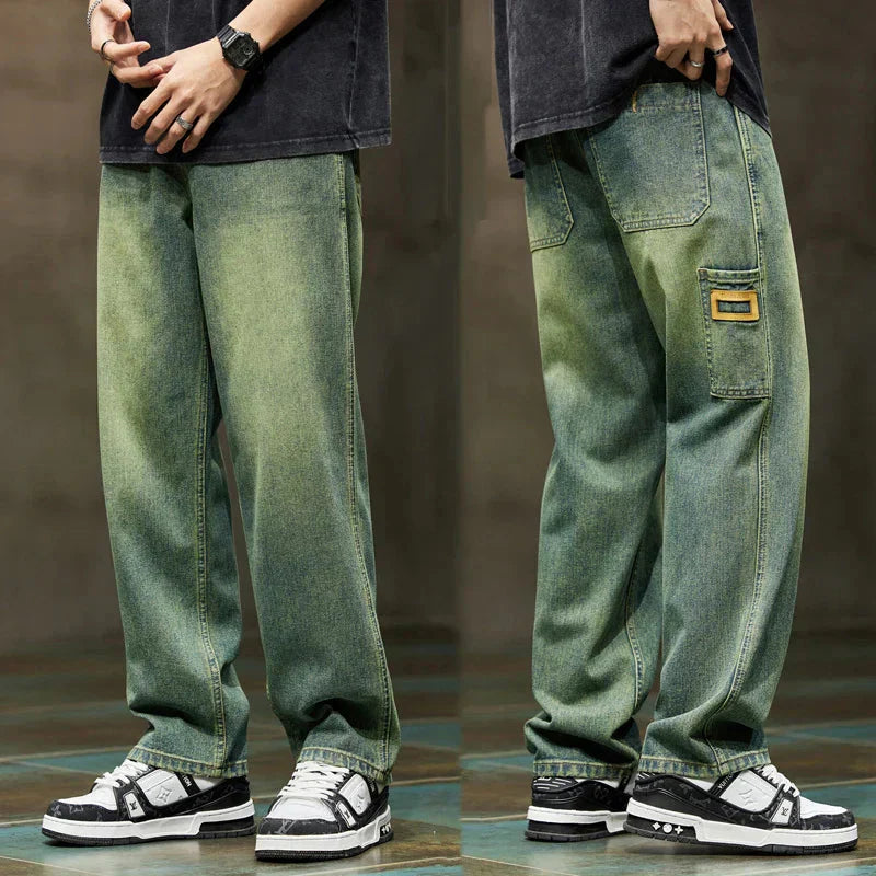 Wide Leg Jeans - Herren gewaschene Loose Fit Baggy Denim Jeans