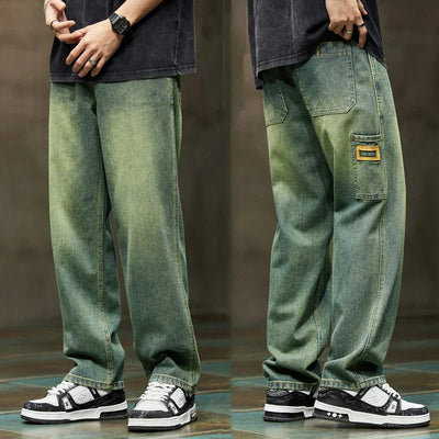 Wide Leg Jeans - Herren gewaschene Loose Fit Baggy Denim Jeans