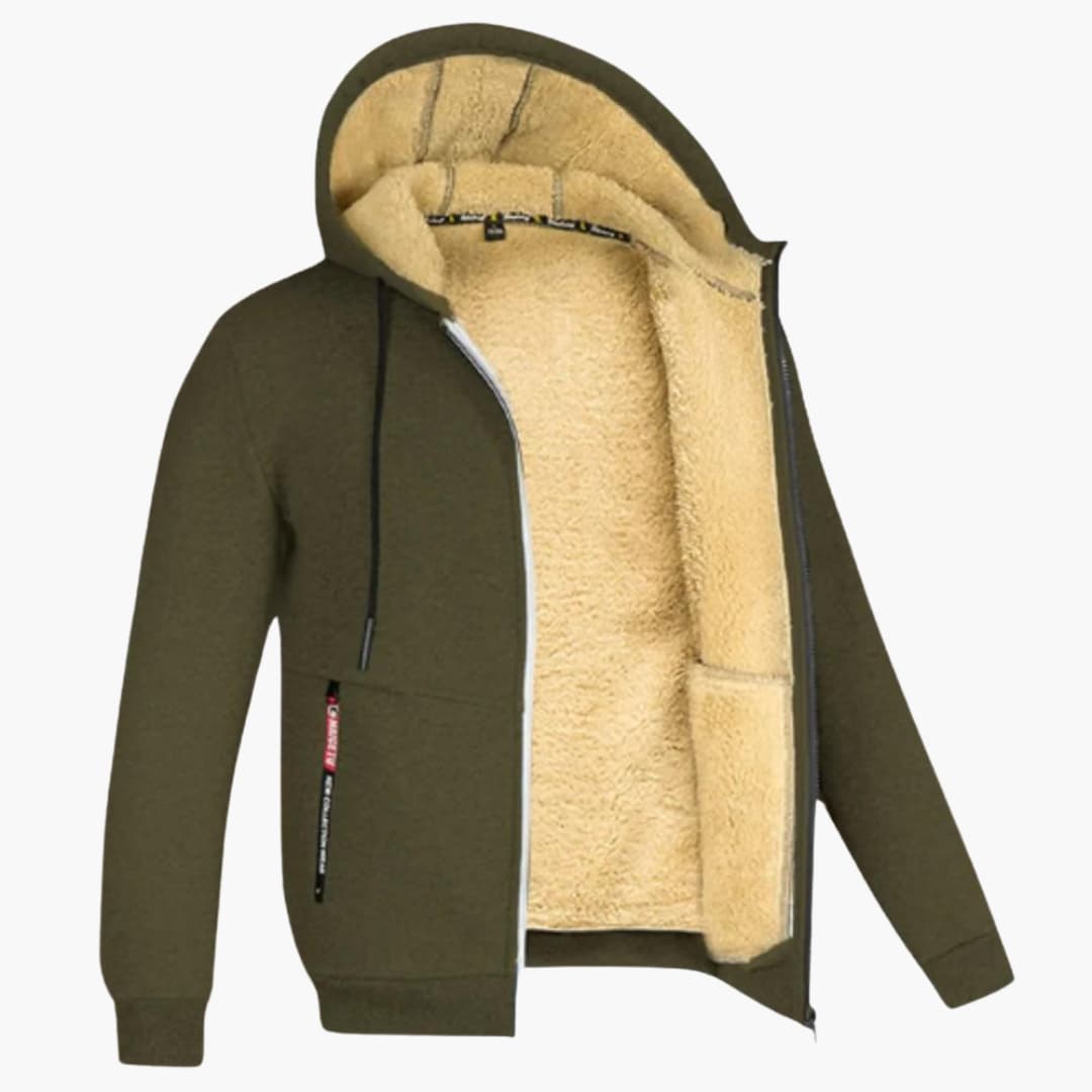 Winter-Kapuzenjacke – warme Herren-Kapuzenjacke mit Sherpa-Futter und Reißverschluss