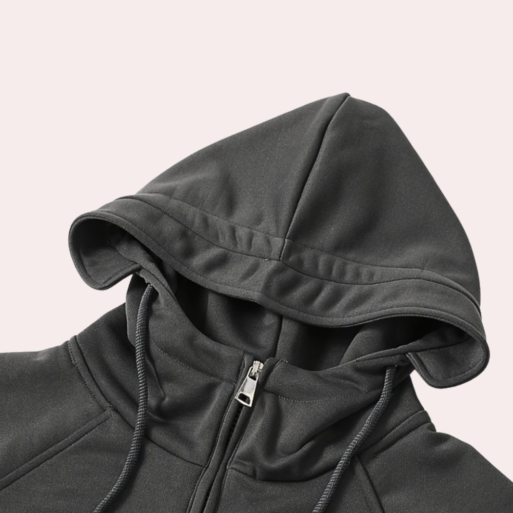 Winter-Kapuzenpullover – Warmer Herren-Kapuzenpullover mit halbem Reißverschluss und Cargo-Print