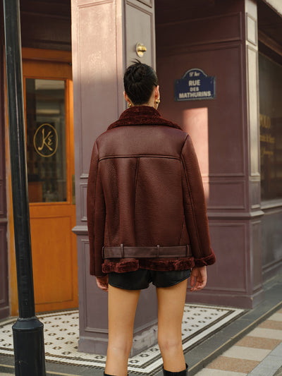 Winter-Lederjacke | Mit Pelz gefüttert | Kunstpelz | Burgunderrote Lederjacke | Damen-Lederjacke