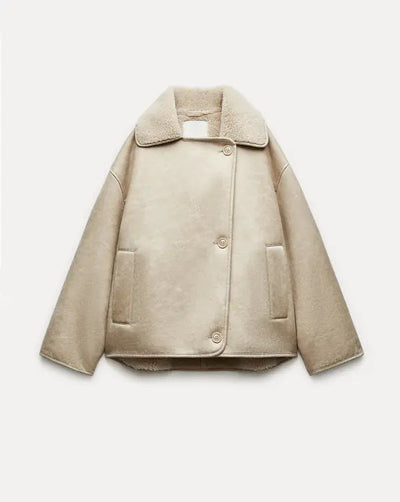 Winter-Lederjacke | Teddyfutter | Oversize-Schnitt | Fleece-Lederjacke | Damen-Lederjacke
