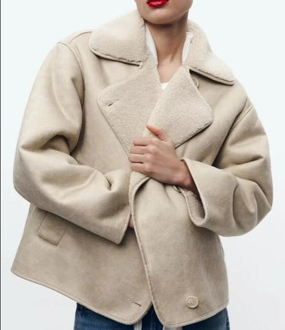 Winter-Lederjacke | Teddyfutter | Oversize-Schnitt | Fleece-Lederjacke | Damen-Lederjacke