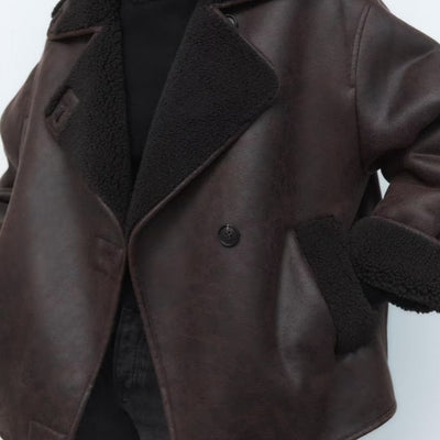Winter-Lederjacke | Teddyfutter | Oversize-Schnitt | Fleece-Lederjacke | Damen-Lederjacke